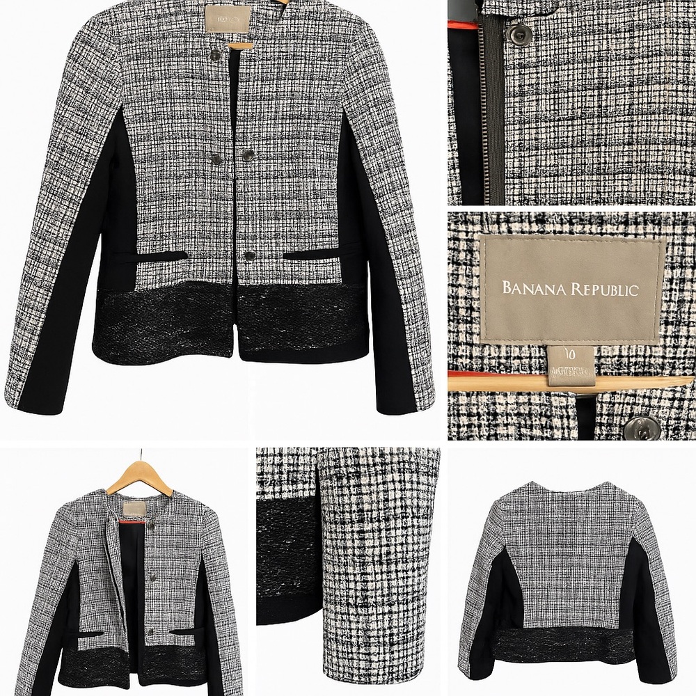 Banana Republic Black & White Tweed Jacket Women’s Size 10